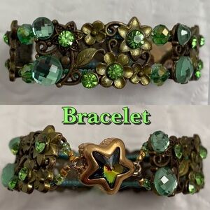 Handmade green teal rhinestone magnetic bracelet